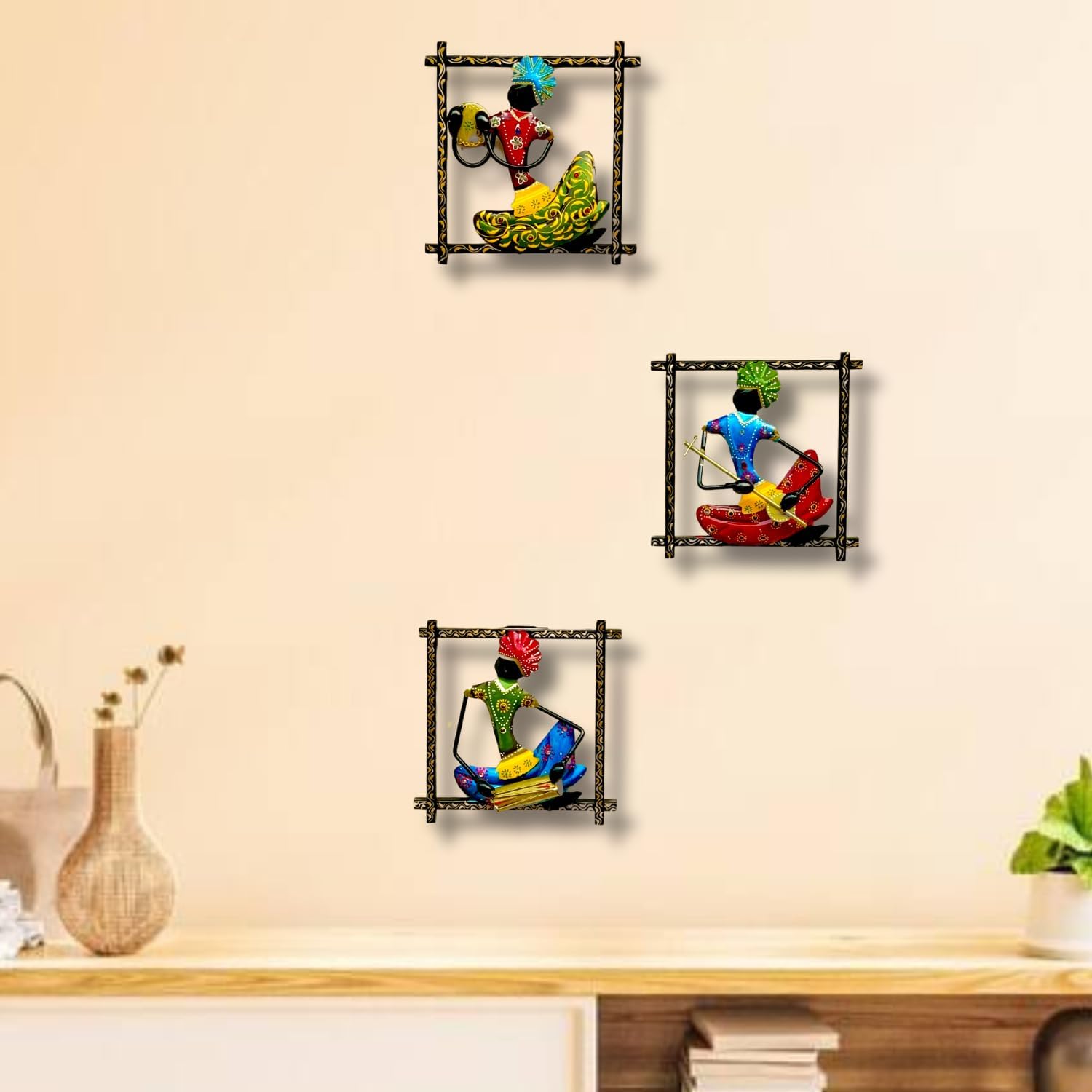 Rsn 3 Musicians Doll Metal Wall Art Frame, Wall Sculpture, Wall Hanging For Living Room, Bedroom, Dining Room, Office Home Decor